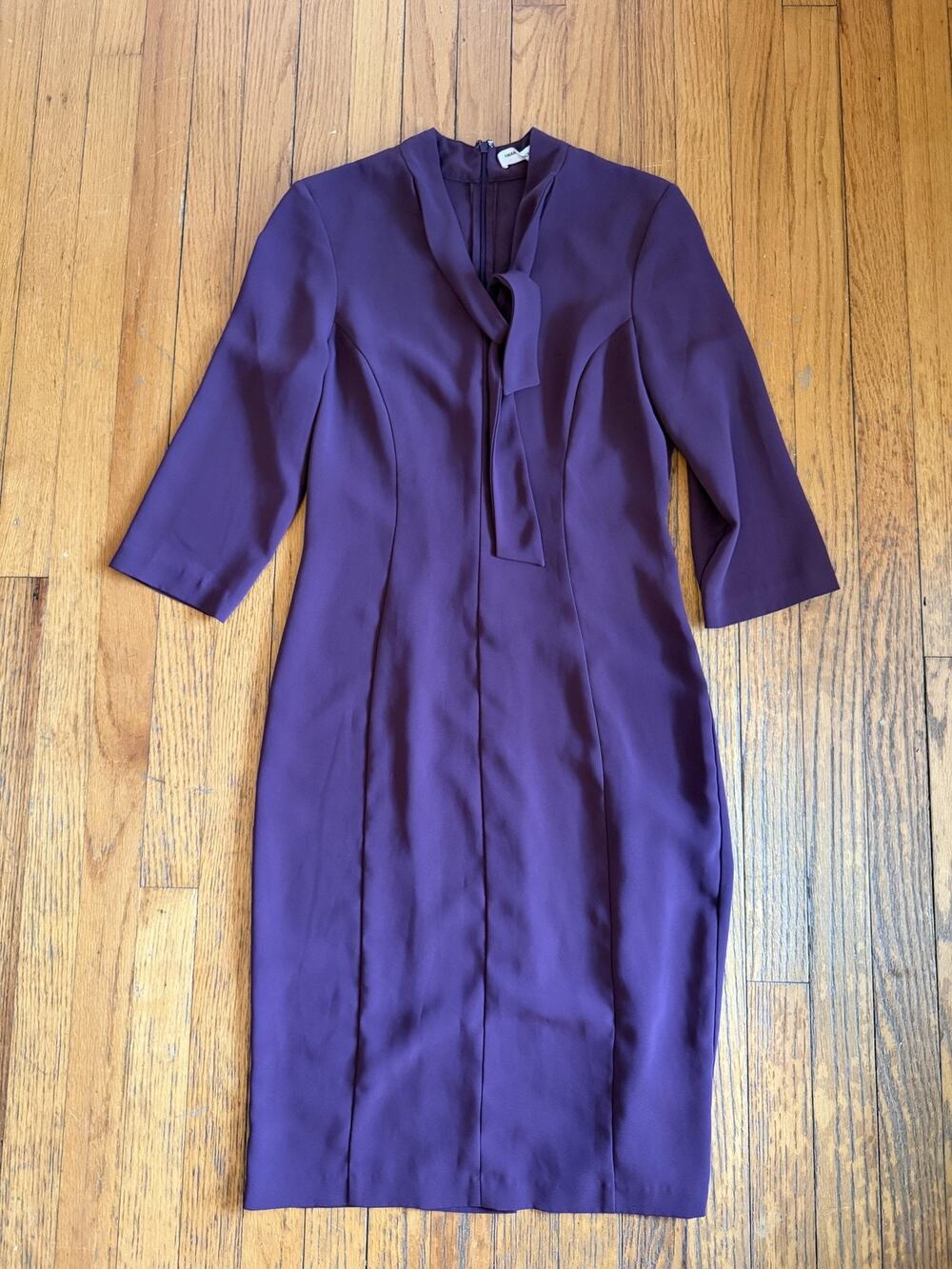 Amanda Uprichard Dress Womens Medium Purple Bow Neck 3/4 Sleeve Sheath Office